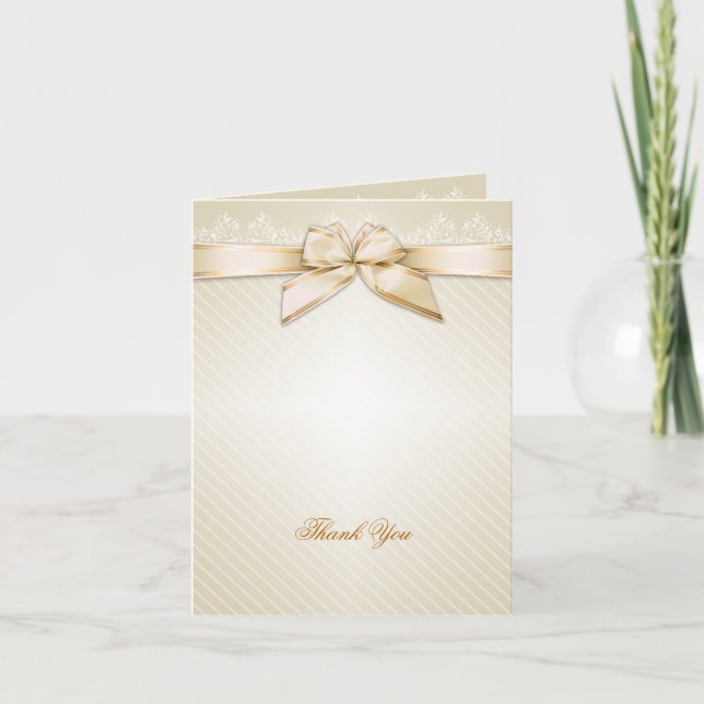 Ivory Ribbon Gold Stripes Blank Dankeskarte (Vorderseite)