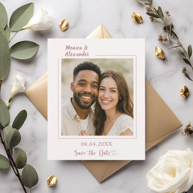 Ivory rose gold photo wedding Save the Date Flyer (Von Creator hochgeladen)