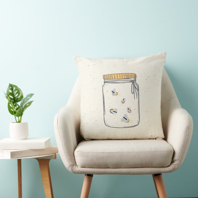 Ivory Rough Sketch Fireflies in Mason Jar Kissen (Stuhl )