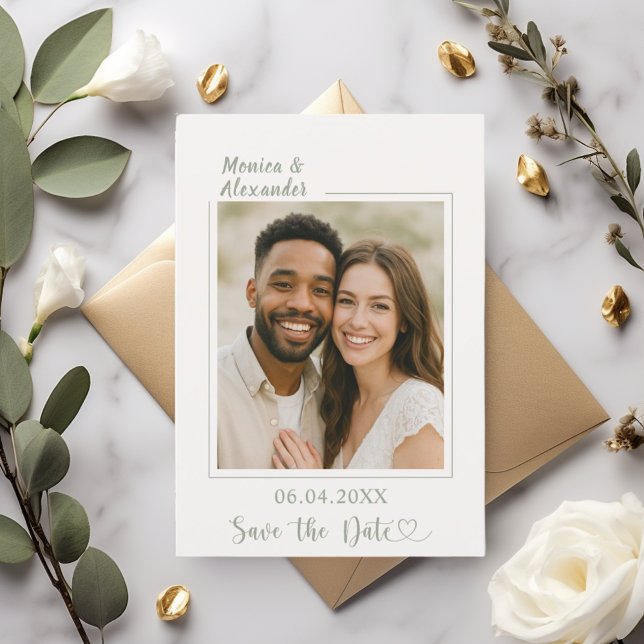Ivory sage green photo wedding Save the Date (Créateur téléchargé)