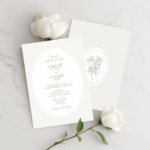Ivory & Sand Botanischer ovaler Hochzeitsstreife Einladung