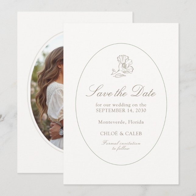 Ivory & Sand | Chic Couple Script Hochzeit Save The Date (Vorne/Hinten)