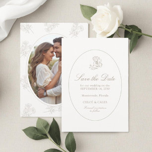 Ivory & Sand   Chic Florales Brautpaar-Script-Hoch Save The Date