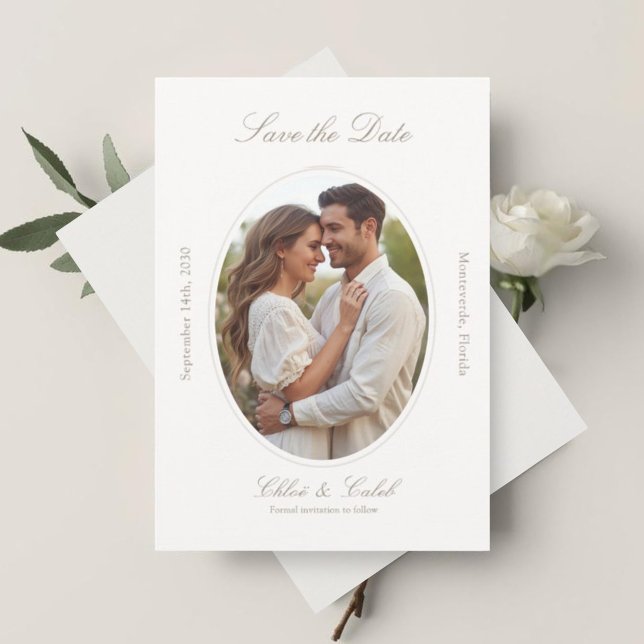 Ivory & Sand | Chic Script Hochzeit Rettet Die Save The Date (Von Creator hochgeladen)