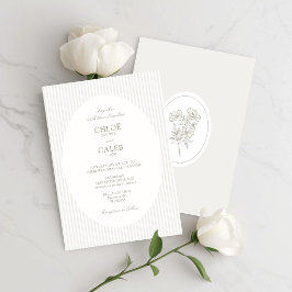 Ivory & Sand | Stripe Botanical Oval Wedding Einladung