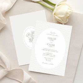 Ivory & Sand | Stripe Botanical Oval Wedding Einladung