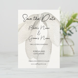 Ivory Satin White Bow Save the Date Einladung