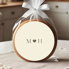 Ivory Simple Monogram Heart Wedding Favor Runder Aufkleber