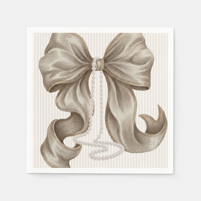 Ivory Striped Bow and Pearl Necklace Serviette (Vorderseite)