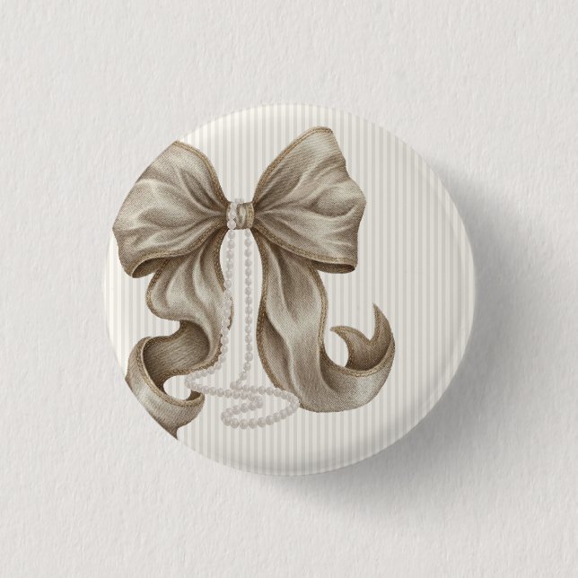 Ivory Striped Bow Baby Shower  Button (Vorderseite)