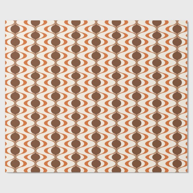 Ivory Tan Brown Burnt Orange Ogee Wave Pattern Geschenkpapier (Flach)
