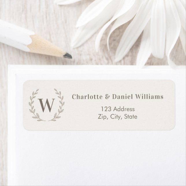 Ivory taupe monogram initial wreath return address (Insitu)