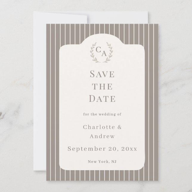 Ivory Taupe Neutral Pinstriped Wedding  Einladung (Vorderseite)
