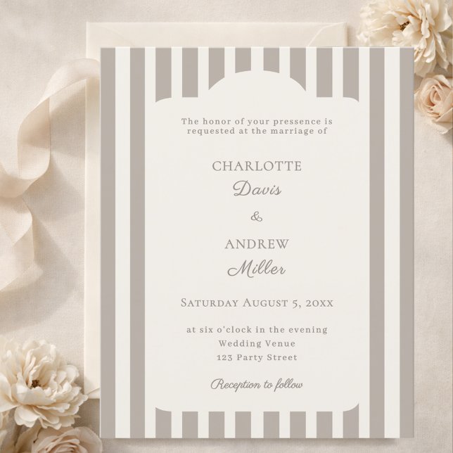 Ivory Taupe Neutral Striped Wedding invitation (Von Creator hochgeladen)