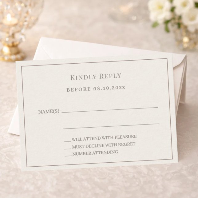 Ivory taupe pinstriped wedding response RSVP Mitteilungskarte (Von Creator hochgeladen)