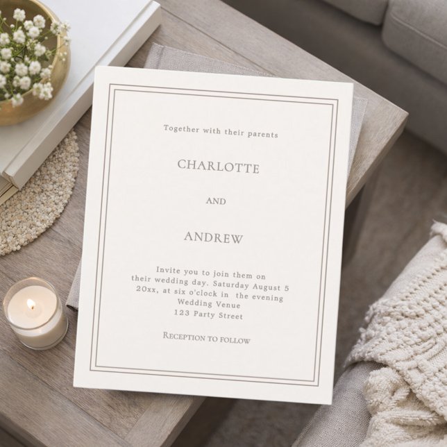 Ivory taupe simple luxury wedding invitation (Von Creator hochgeladen)