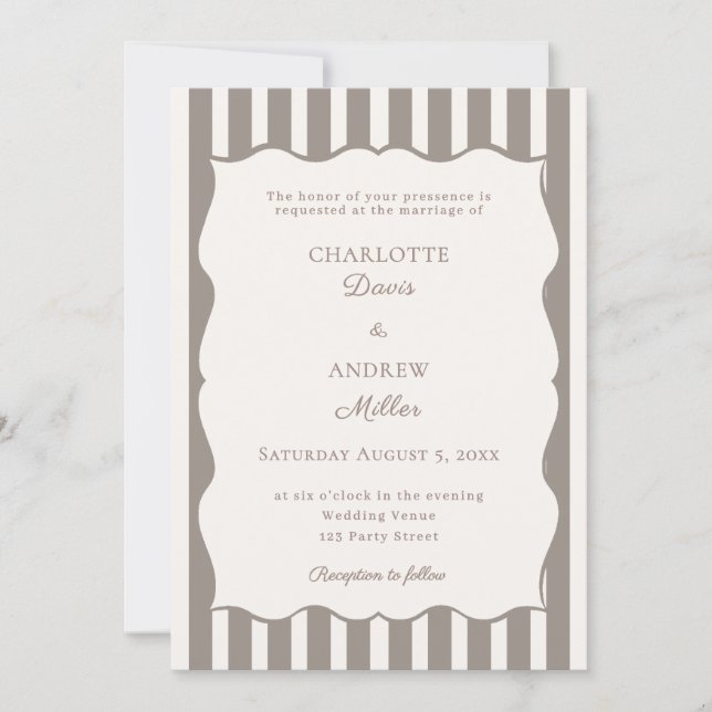 Ivory taupe striped simple wedding einladung (Vorderseite)