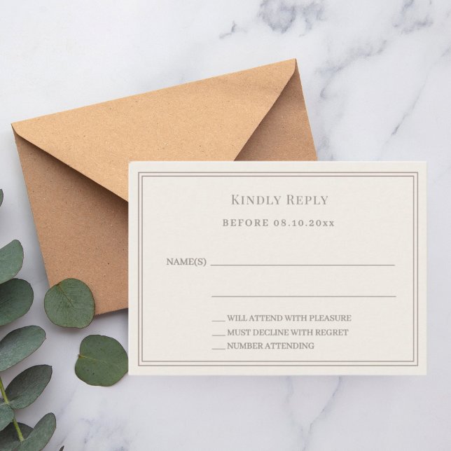 Ivory taupe wedding response RSVP Mitteilungskarte (Von Creator hochgeladen)