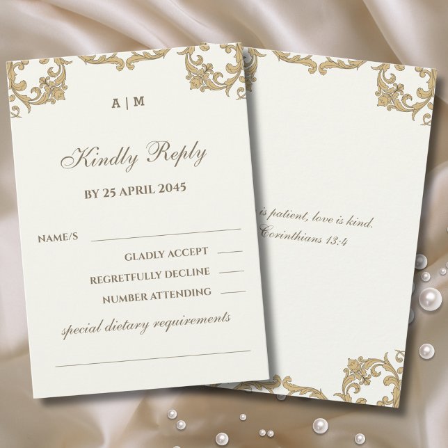 Ivory Victorian Christian Wedding RSVP Card (Créateur téléchargé)
