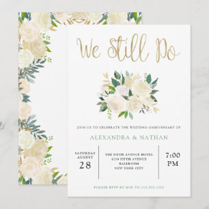 Ivory Watercolor Floral   Goldhochzeit Einladung