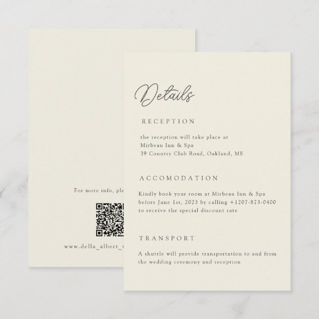 Ivory Wedding Details Qr Code Enclosure Card Einladung (Vorne/Hinten)