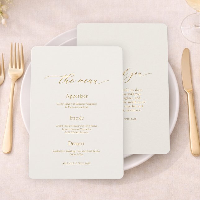 Ivory Wedding Menu with Elegant Calligraphy Einladung (Von Creator hochgeladen)