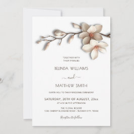 Ivory White 3D Magnolia Flower Minimalist Wedding Einladung