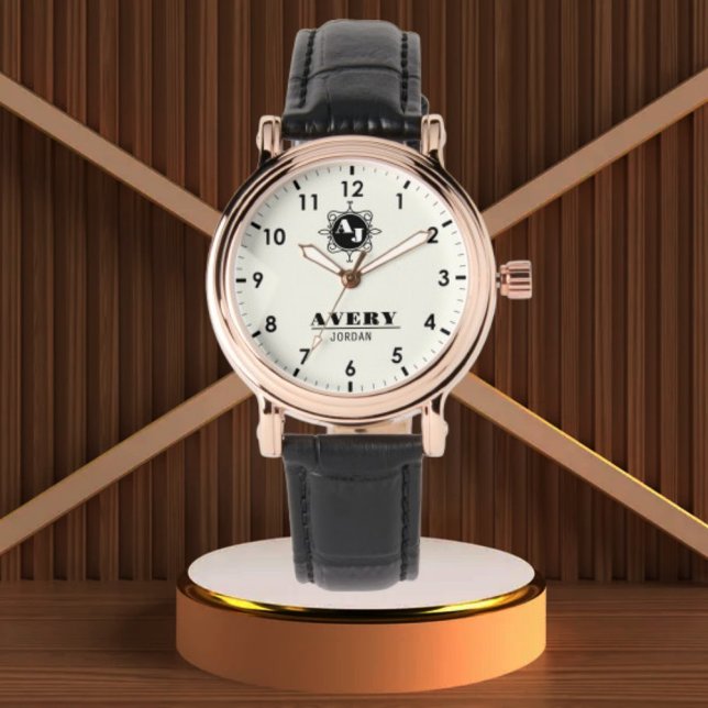 Ivory White and Gold Personalized Custom Monogram  Armbanduhr (Von Creator hochgeladen)