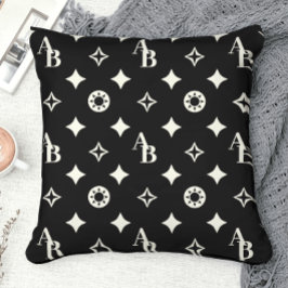 Ivory White Custom Initial Monogram Pattern Black Kissen