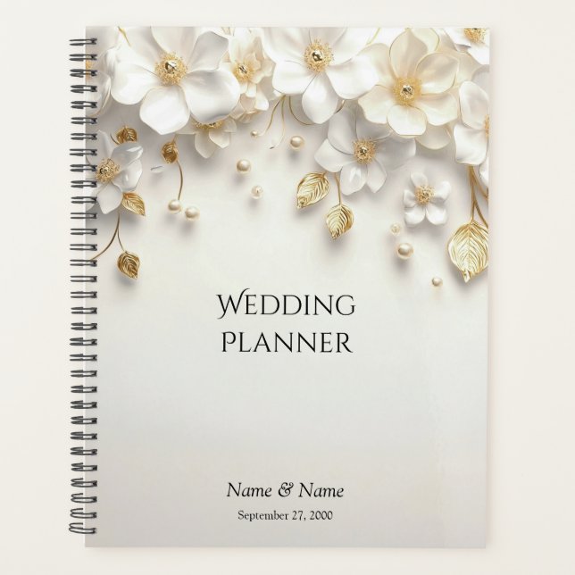 Ivory White Floral Gold Blätter Planer (Vorderseite)