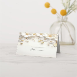 Ivory White Floral Gold Blätter Platzkarte