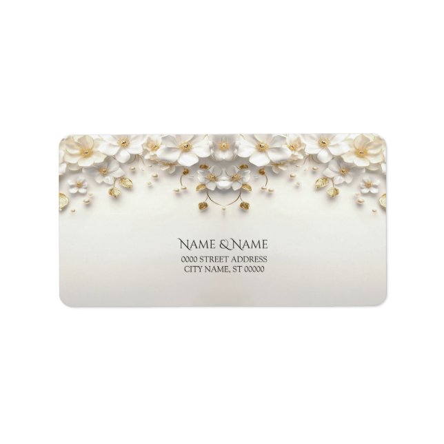 Ivory White Floral Gold Verlasst Rücksendeadresse Adressaufkleber (Vorne)