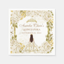 Ivory White Floral Princess Gold Arch Quinceanera