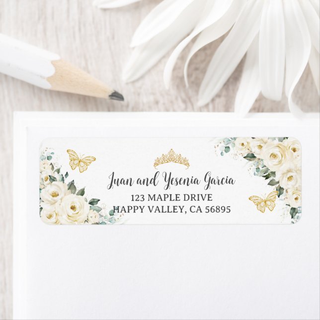 Ivory White Floral Quinceanera Rücksendeadresse (Insitu)