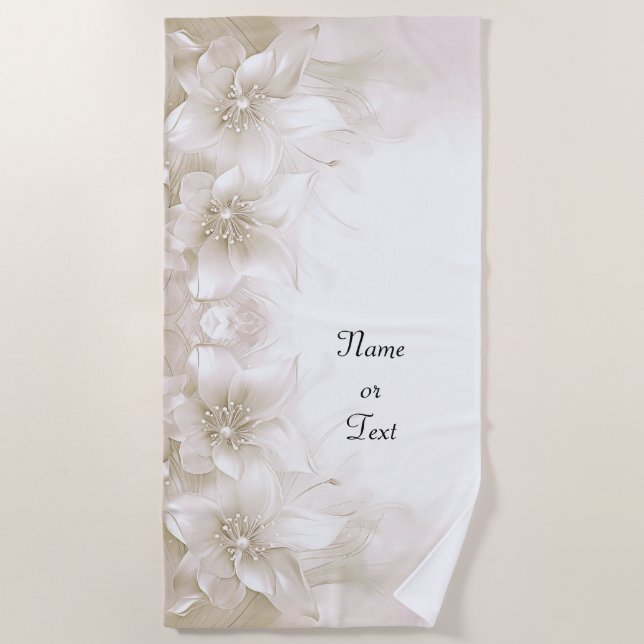 Ivory White Flowers Beach Towel Strandtuch (Vorderseite)