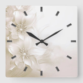 Ivory White Flowers Wall Clock Quadratische Wanduhr