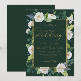 Ivory White Gold Elegan Floral Emerald Wedding Einladung
