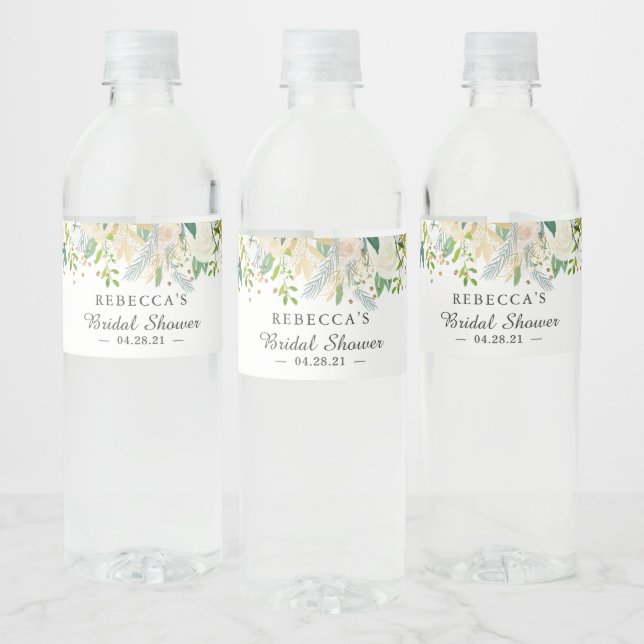 Ivory White Green Gold Floral Brautparty (Flaschen)