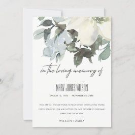 IVORY WHITE GREEN GRAY FLORAL BEILEID MEMORIAL DANKESKARTE