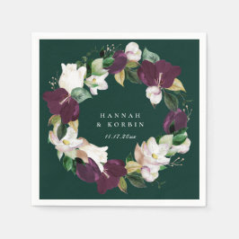 Ivory White Plum Lila Floral Wreath Emerald Serviette