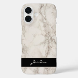 Ivory White polished Marble Stone mit Namen iPhone 16 Hülle
