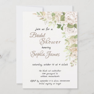 Ivory White Roses Bridal Shower Einladung