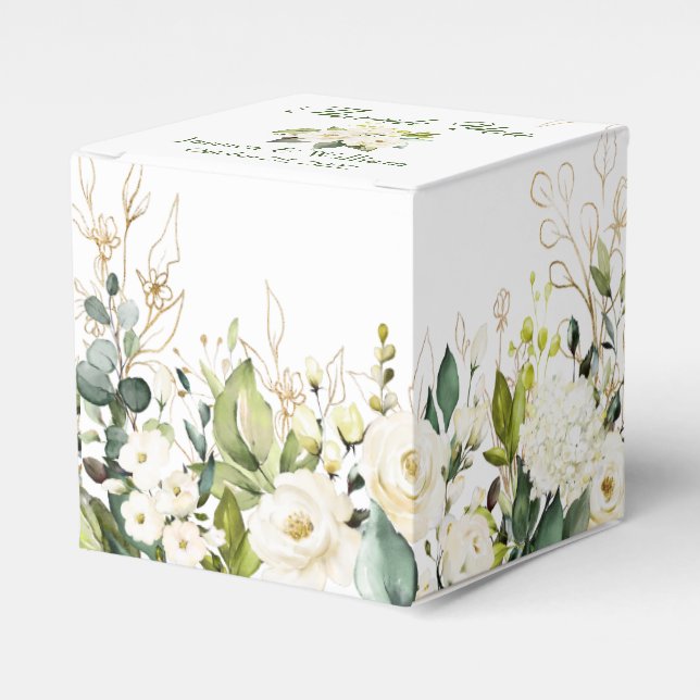 Ivory White Roses Greenery Blumengeschenk Hochzeit Geschenkschachtel (Vorderseite)