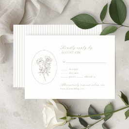 Ivory White | Stripe & Floral Wedding RSVP Card Karte