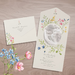 Ivory Wildflower Floral Photo Wedding All In One Einladung