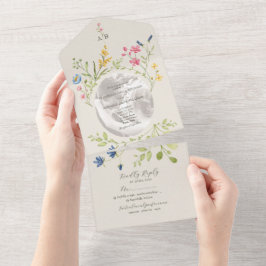 Ivory Wildflower Photo Wedding All In One Einladung