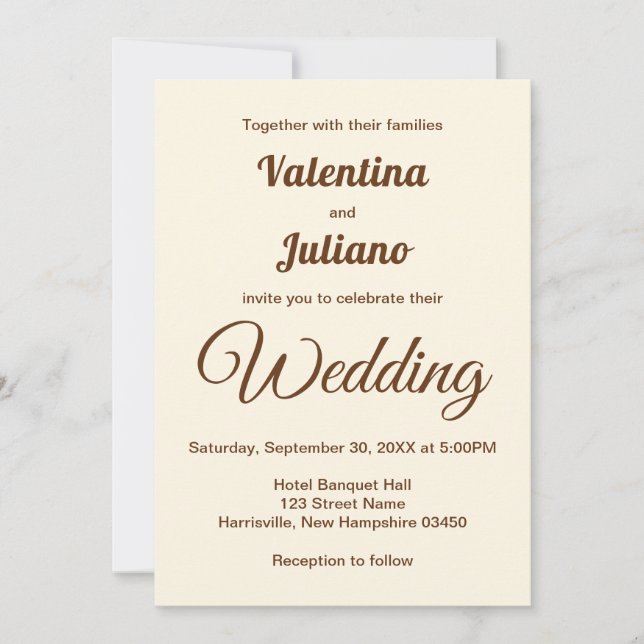Ivory with Brown Text Wedding Invitation (Devant)