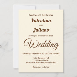 Ivory with Brown Text Wedding Invitation Einladung