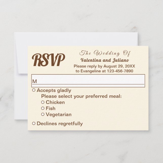 Ivory With Brown Text Wedding RSVP Karte (Vorderseite)