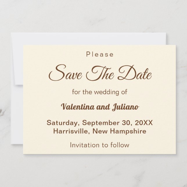Ivory With Brown Text Wedding Save The Date (Vorderseite)